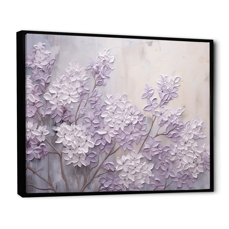 Blooming Lilac Melody I - Lilacs, art mural encadré, H 24 po x l 32 po, Reproduction avec cadre flottant, Noir