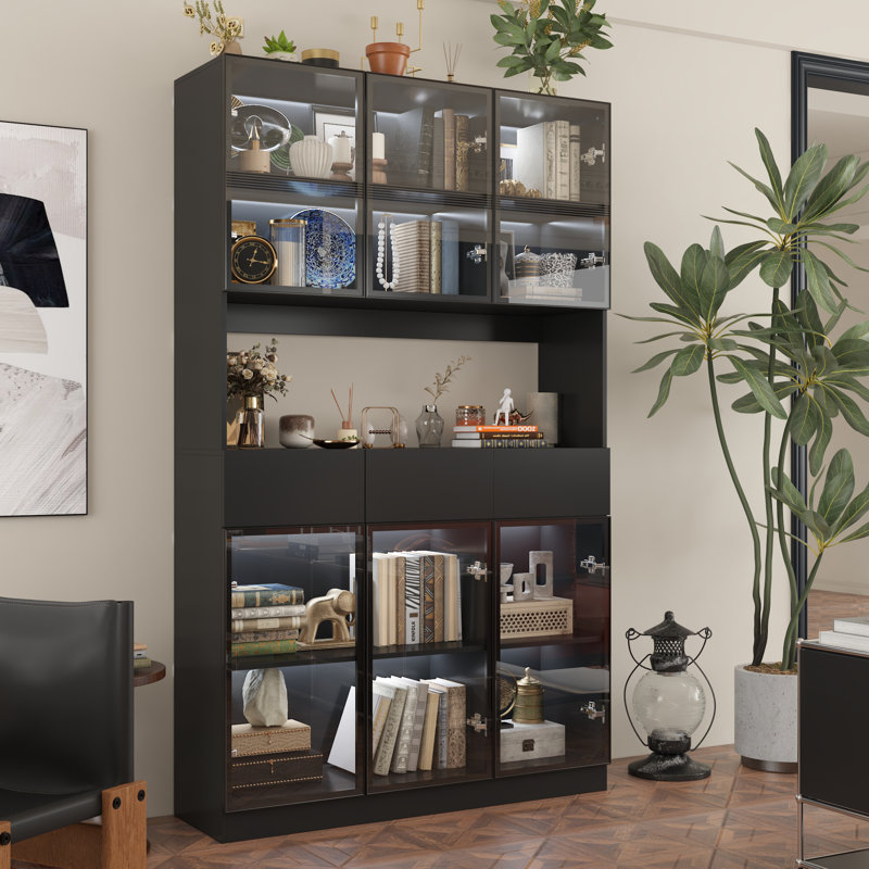 Display Cabinet With Adjustable Lights, Black