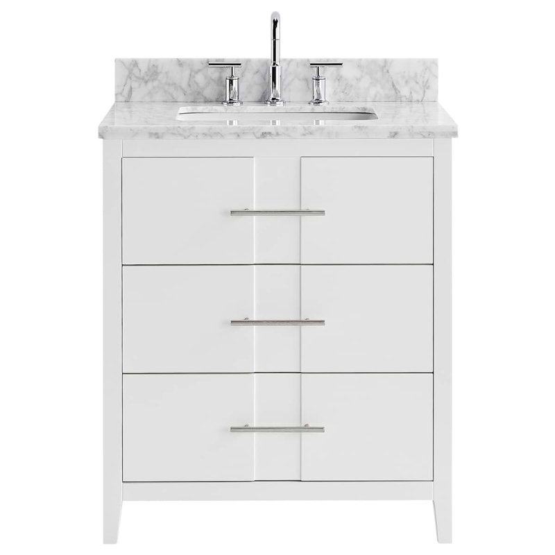 Iconic 30" Freestanding Standard Single Bathroom Vanity with Top, White, Silver