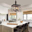 4-Light Farmhouse Kitchen Island Pendant Light, Rustic Industrial Chandelier with Oak White & ORB Metal Cage, Adjustable Hanging Light Fixture for Dining Room,Entryway Hallway UL Listed
