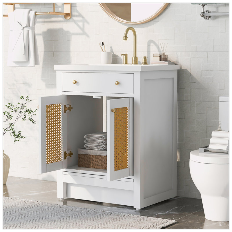 [Cabinet seulement] Meuble-lavabo blanc (lavabo non inclus)