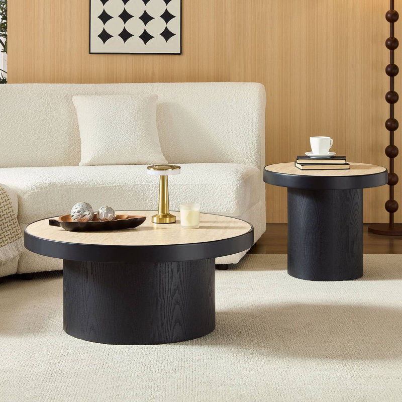 Ensemble de 2 tables basses rondes en panneau de fibres à densité moyenne