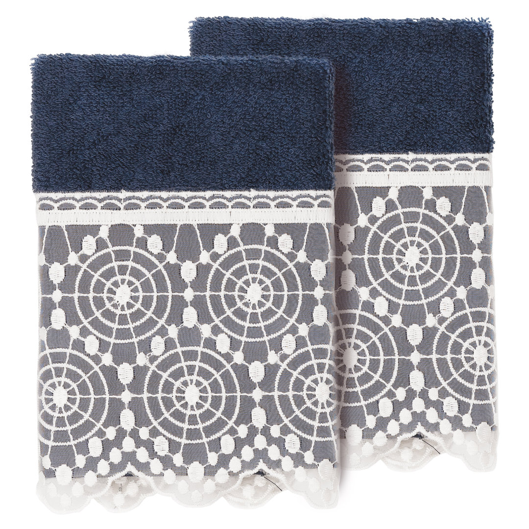  Turkish Cotton Lace Embellished Washcloth (Set of 2) Linum Home Textiles