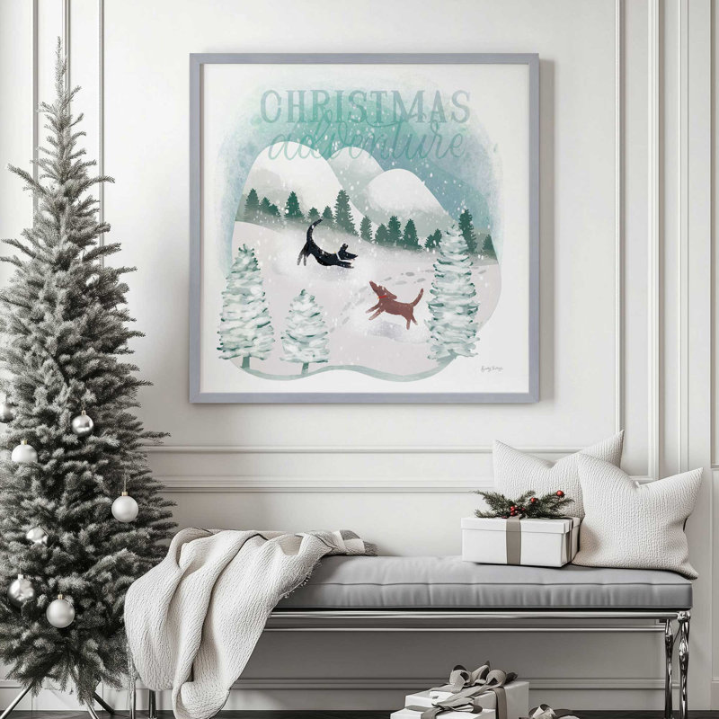 Les joies de Noël dans la neige – Affiche à  encadrer, H 21,5 po x l 21,5 po, Cadre simple noir satiné, bois massif