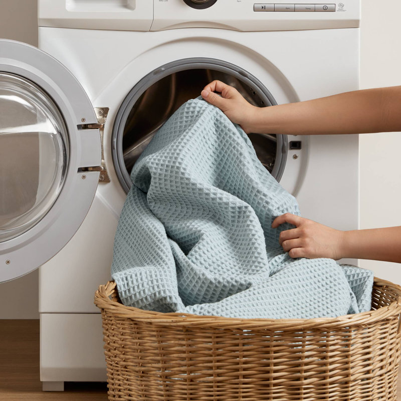 Couverture 100% coton Waffle Weave, Très grand lit, Gris foncé