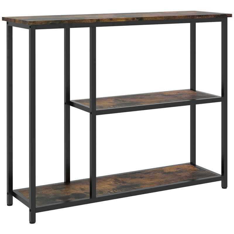 Console de 39 po, canapé moderne avec 2 tablettes de rangement, structure en acier, table d'entrée étroite pour le couloir, brun