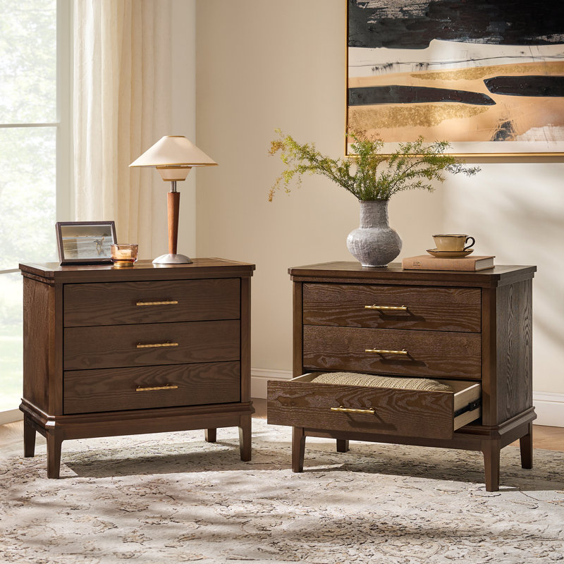  Fay Transitional 26"Tall 3-Drawer End Table with Built-in Charging Station and Simple Assembly, Auburn