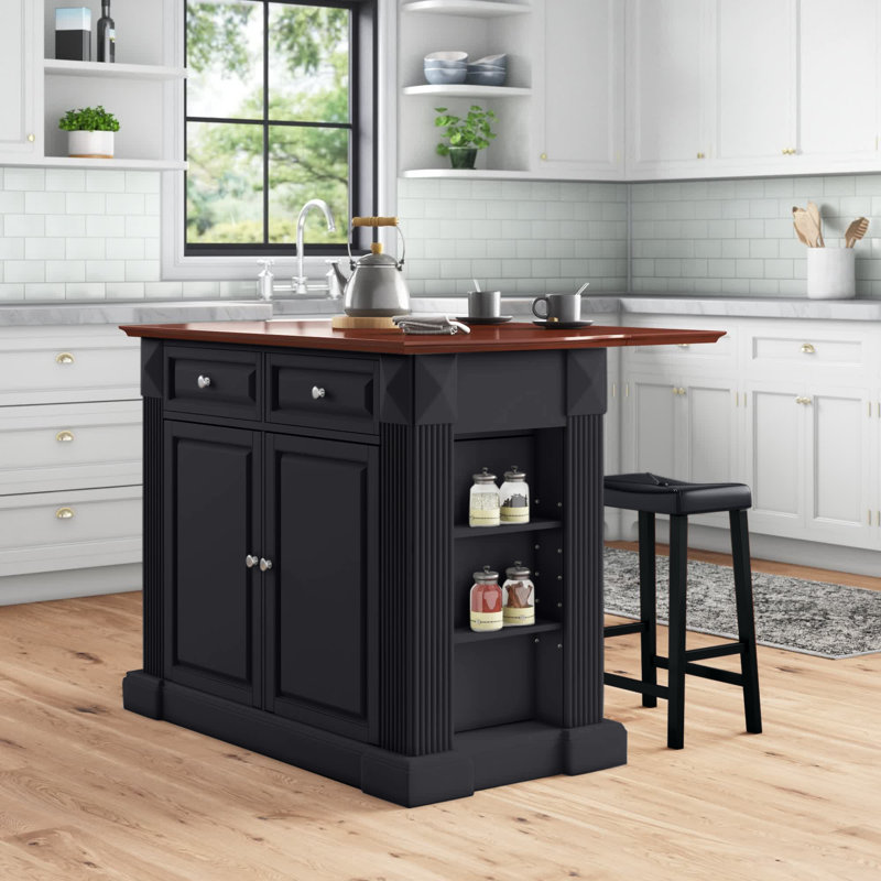 Diamondback Wood Kitchen Island, Black