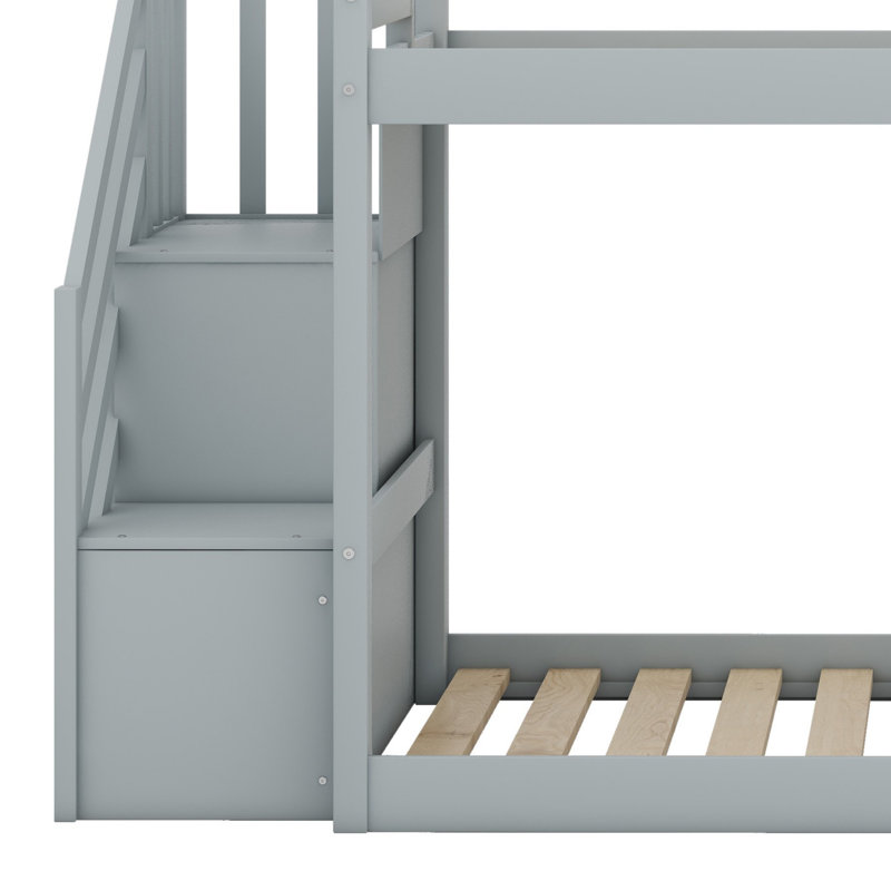 Lit superposé au plancher avec rangement, gris
