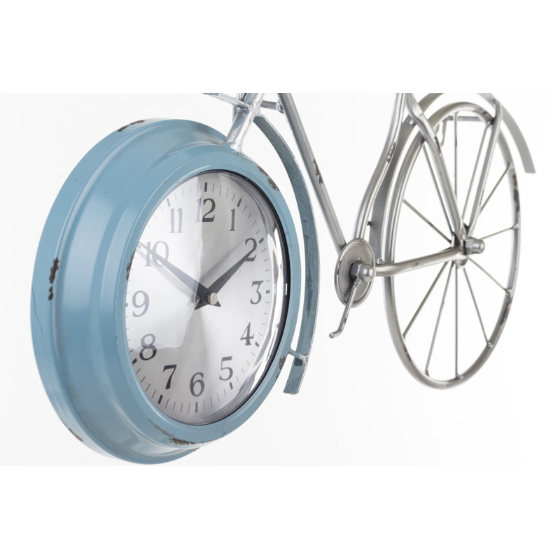 Industrial Analog Metal Quartz Tabletop Clock in Silver/Blue