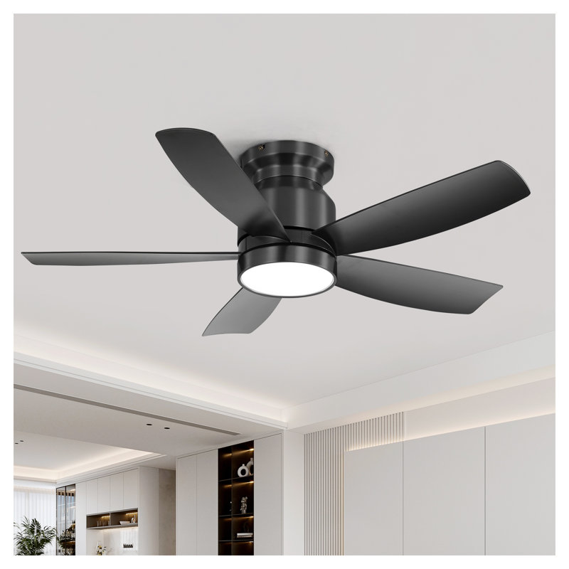 Ventilateur de plafond encastré de 42 pouces avec lumière DEL et télécommande - Moteur à courant continu silencieux, 5 pales ABS - Idéal pour la chambre à coucher, noir