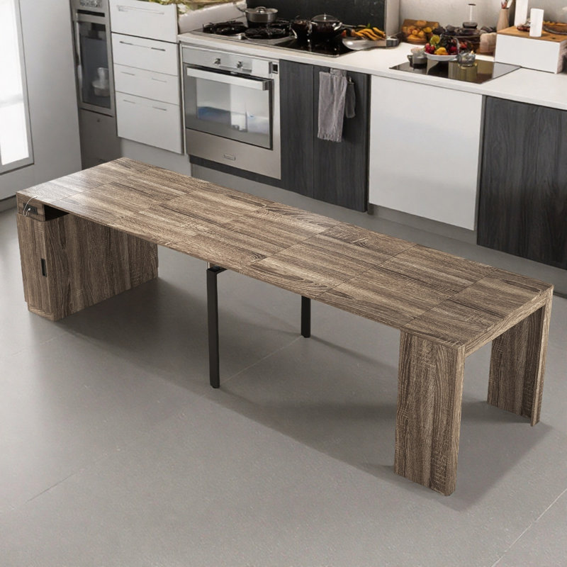 Extendable Dining Table With Outlet, Brown