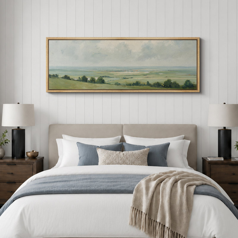 Grande impression sur toile encadrée, impression de paysage de prairie rétro pour décor de ferme moderne, H 20 po x l 60 po