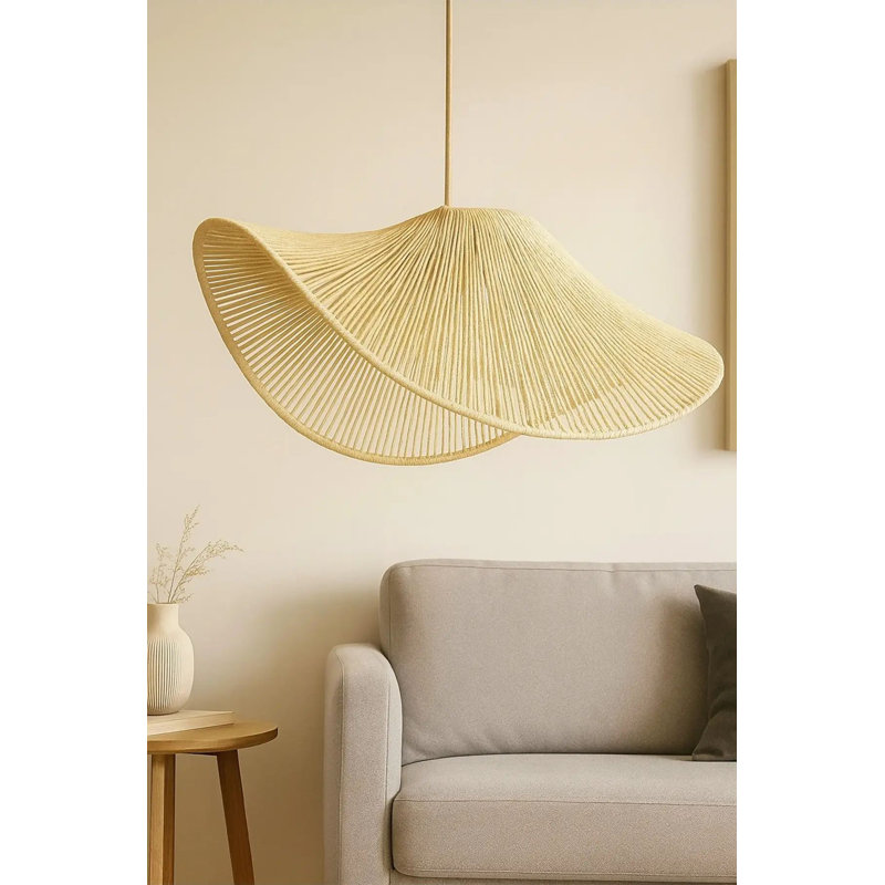 Ecru Macrame Chandelier, Adjustable Height 9.8 x 19.7 inches | Durable Plastic Body, Ø19.7 x 1.97 inches Base Plate | 1 x E27 Socket (Max 40W) | Elegant Lighting for Living Room, Dining Room & Entryway