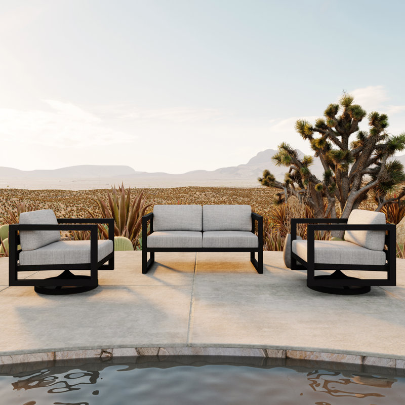 Avion 3 Piece Loveseat Set With Swivel, Cast Silver Sunbrella®, Slate
