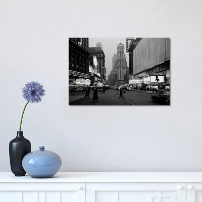 1950s Night Times Square Looking South form Duffy Square to NY Times Building Movie Marquees New York City NY USA 1 Piece Wrapped Canvas Wall Art