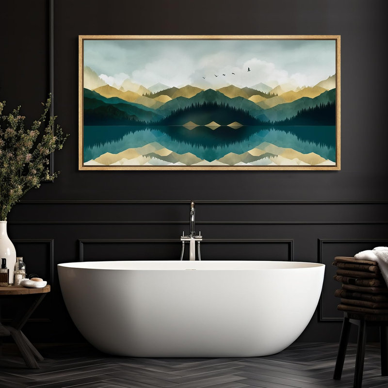 Peaceful Mountain Reflections Landscape, reproduction d'art sur toile, H 30 po x l 60 po, Naturel