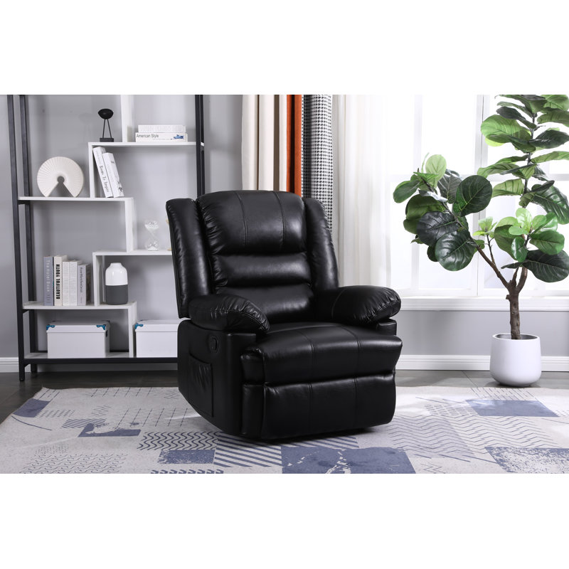 Celado 88.5cm Wide Faux Leather Standard Recliner, Black Faux Leather