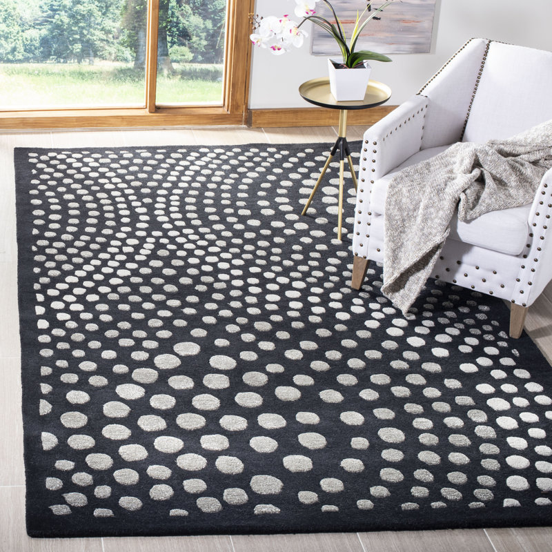 Tapis gris foncé en laine touffeté et fabriqué à la main à motif abstrait Amier, Rectangle 9 pi 6 po x 13 pi 6 po