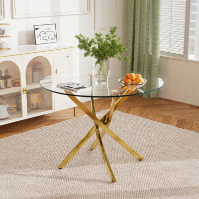Round Glass Top Dining Table for 4-6, Heavy-Duty Metal Base with Adjustable Non-Slip Floor Protectors - Modern Kitchen Table for Dining Room, Apartmen by Mercer41