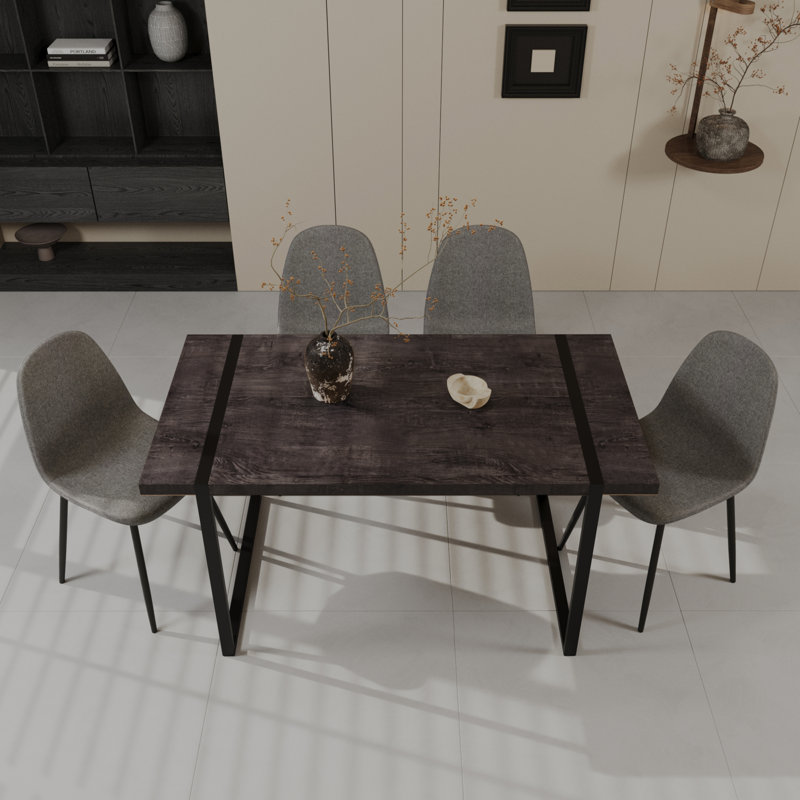 Ensemble de table de salle à manger moderne avec chaises, bois MDF noir, style industriel pour la cuisine