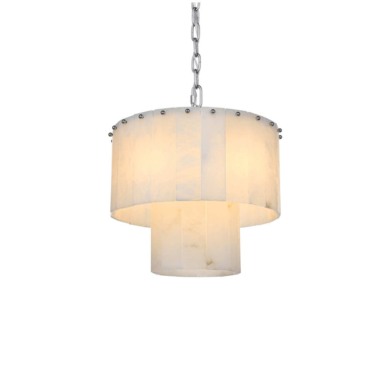 Lustre en albâtre 16 pouces Intisar, Six lumières, H 13 po x l 16 po x P 16 po, Chrome chrome