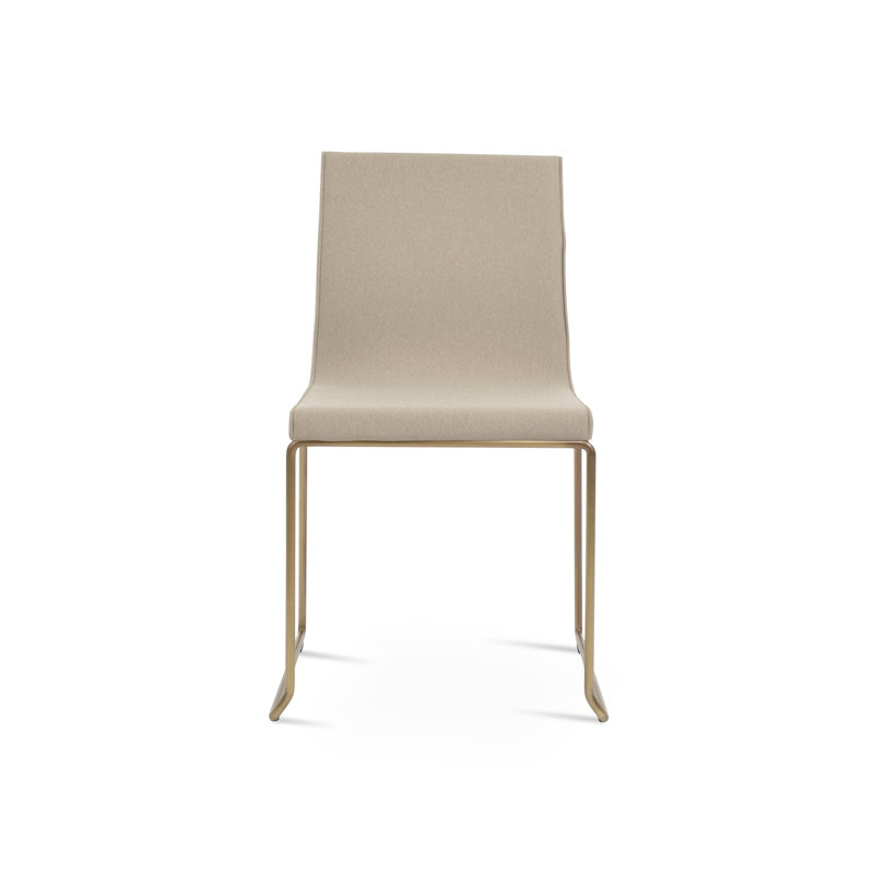 Polo Upholstered Stackable Dining Chair in Fabric, Brass, Beige