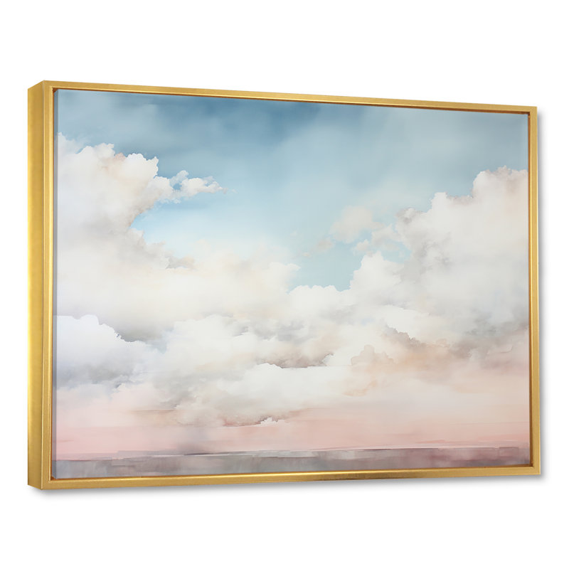 Minimalisme, ciel nuageux, paysage sur toile, H 12 po x l 20 po x P 1 po, Cadre flottant doré
