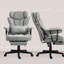 Fauteuil de bureau d'une capacité de poids de 400 lb, microfibre grise, massage par vibration, support lombaire détachable ergonomique gris inclinable, avec 8 modes de massage, lombaire chauffant, réglage de la hauteur de 45,3 po à 48,4 po