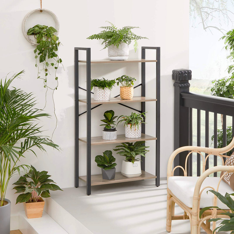 Chilo 120cm H x 66cm W Steel Open Shelf Bookcase, Greige/Black
