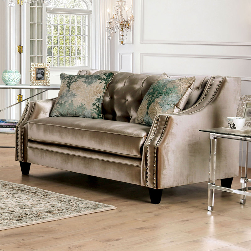 Causeuse transitionnelle l 67,4 po, champagne / turquoise, Chenille - Champagne