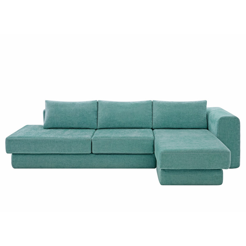 Canapé d'angle modulaire en L avec coussins double couche, Sarcelle