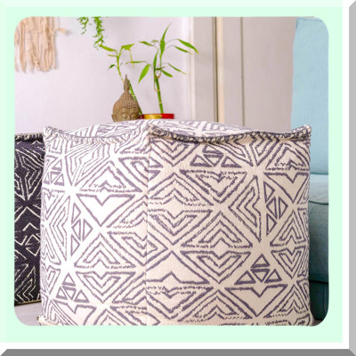 Luxury Boho Cube Pouf Cover - Artisan Room Decor Ottoman - Bohemian Chic Seating Pouffe Area