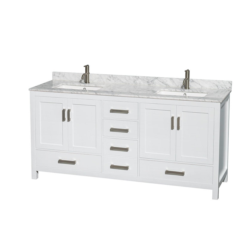 Sheffield 72" Double Bathroom Vanity Set, White, Brushed Chrome
