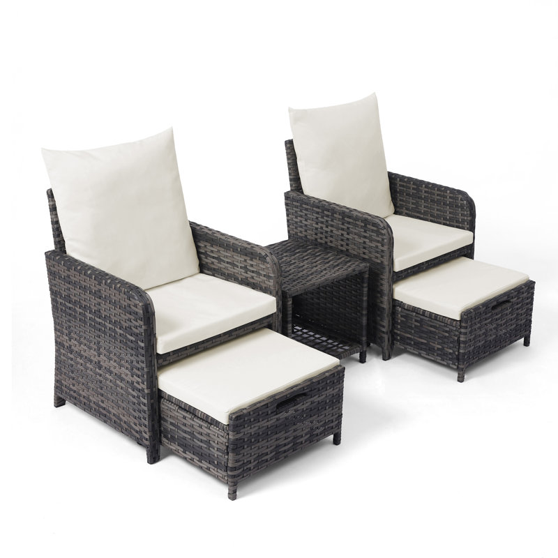 Mapleview 2-Person Patio Conversation Set with Cushions and Ottoman, Brown, Beige