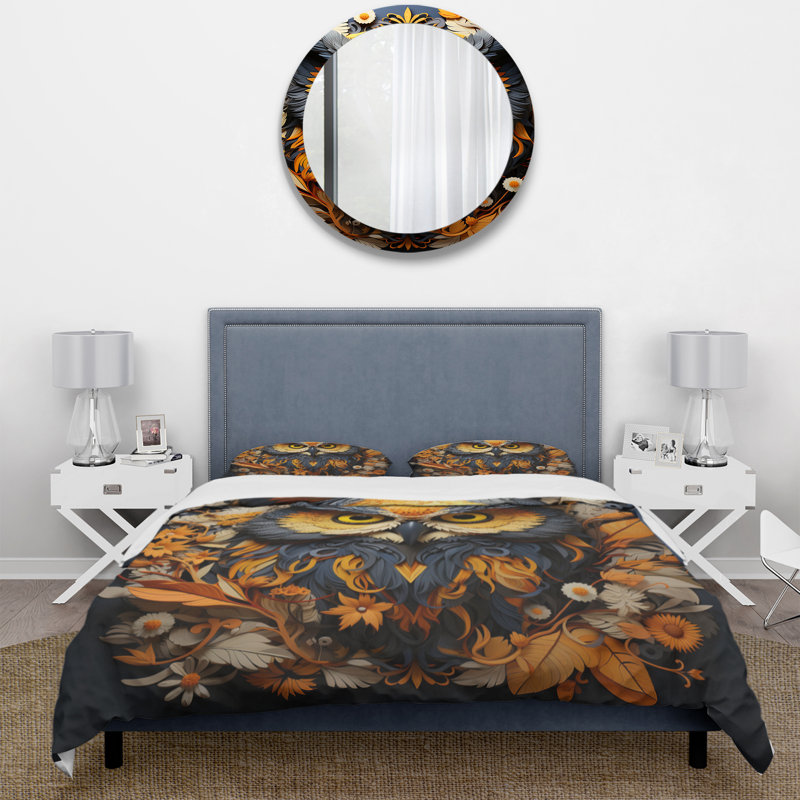 Ensemble de housse de couette en hibou jaune, Housse de couette pour grand lit et 2 taies décor