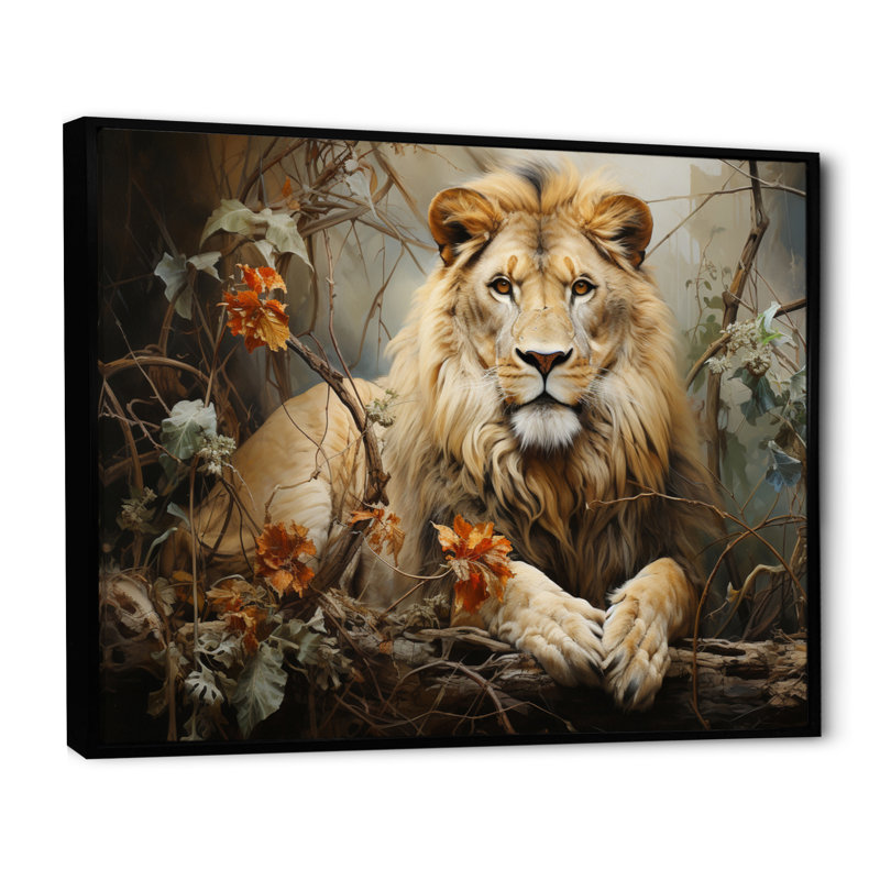 Lion Collage Of Nature I On Canvas Print, H 30 po x l 40 po x P 1,5 po, Cadre flottant noir