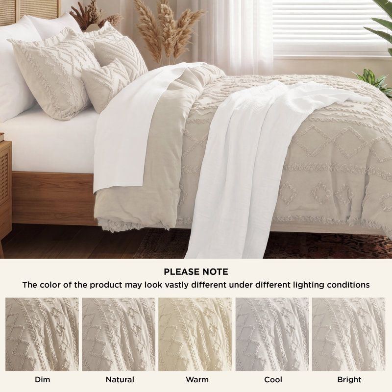 Bedsure King Tufted Boho Comforter Set – Beige, 5-Piece Geometric Design Comforter Set, Beige