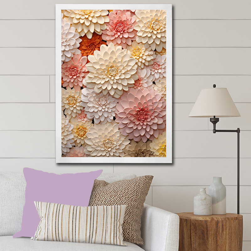 Zinnias beige minimalisme rose sur toile, H 32 po x l 24 po x P 1 po, Cadre simple blanc