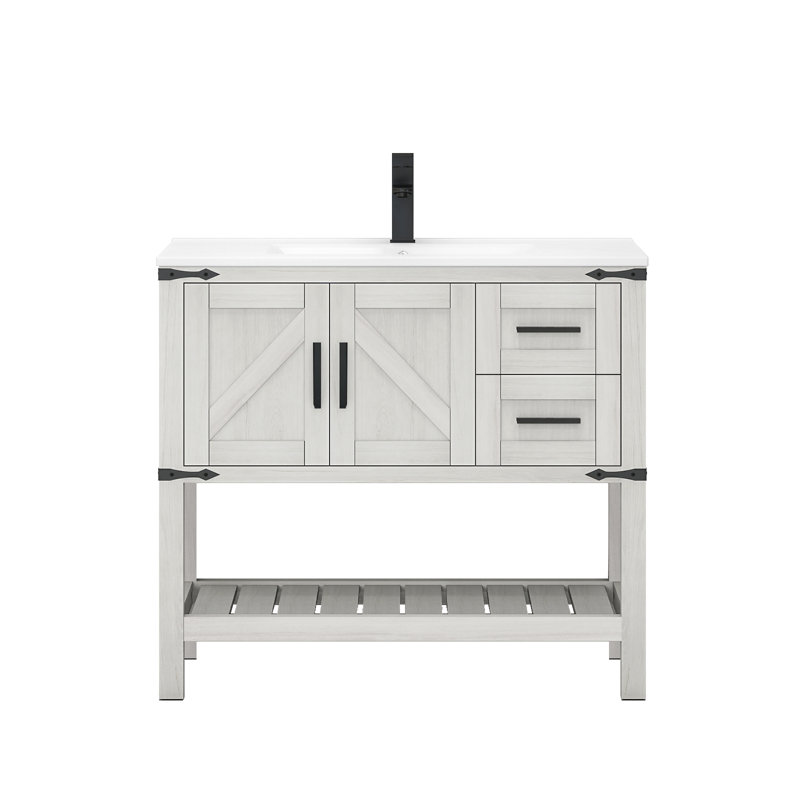 Meuble-lavabo simple 36 po avec lavabo encastré en résine 36 po, Blanc