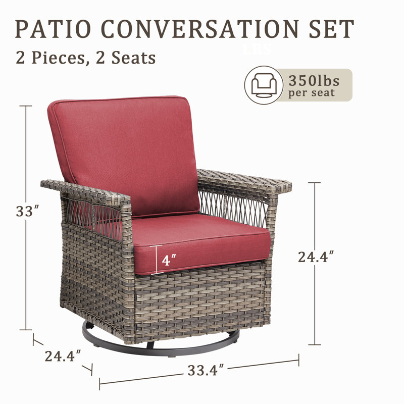 Outdoor Swivel Rocker Patio Chairs, Red