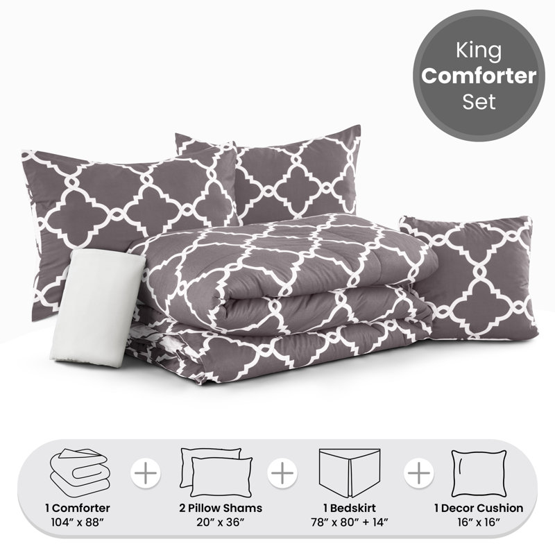  Ensemble d'édredon réversible en duvet synthétique 5 pièces, Édredon très grand, 2 taies et 2 coussins décor