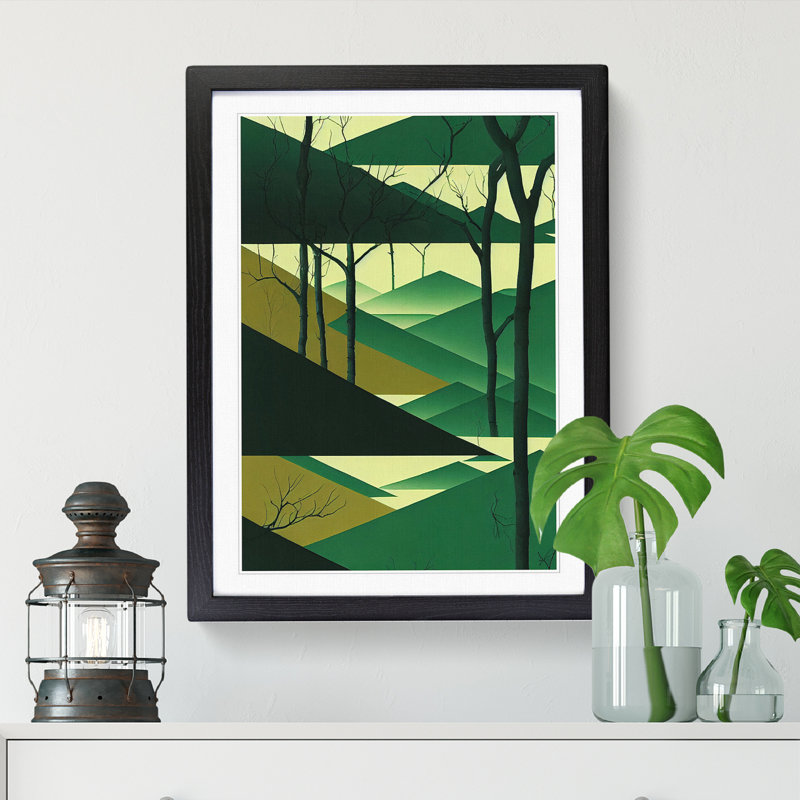 FRM-V0523-1000X Forest Japanese - Picture Frame Print, 34cm H x 25cm W, Walnut Framed