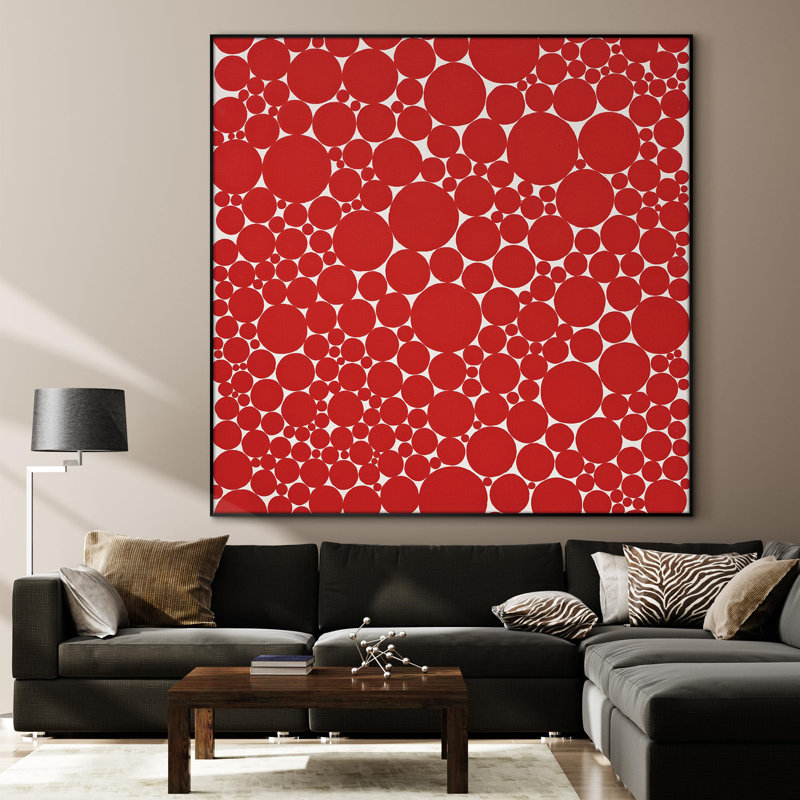 Retro Red Circle Pattern Geometric Dot Illustrations Extra Large Framed Wall Art Print Decor (Frame Assembly Required)