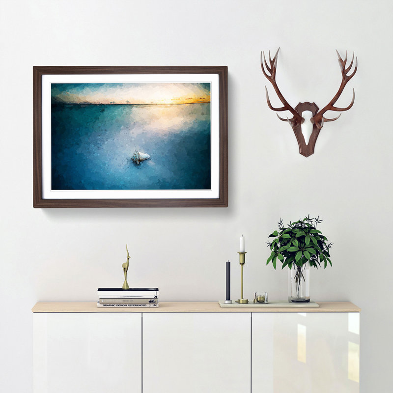 Shell upon the Beach in Abstract - Picture Frame Graphic Art Print, 60cm H x 91cm W x 2cm D, Walnut