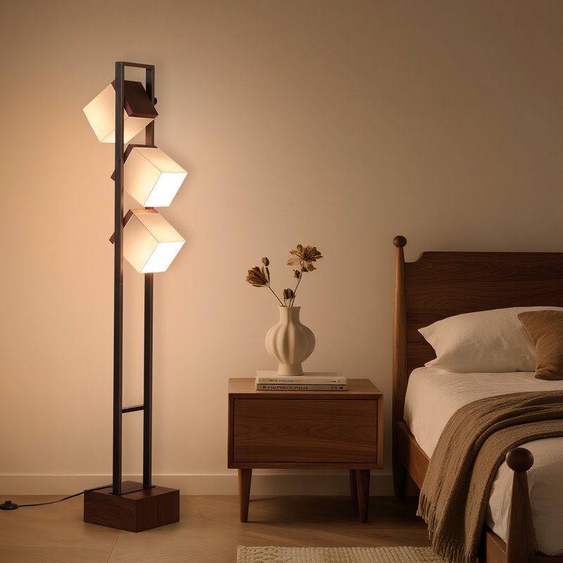  67.5'' Walnut Tree Floor Lamp With Remote Control & 3 Bulbs