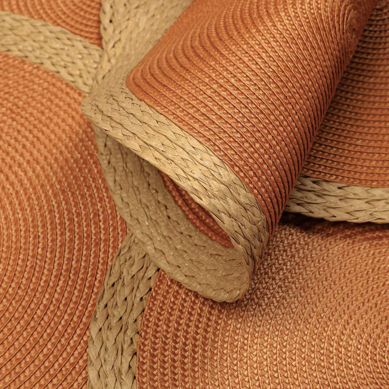 Orange and Beige Round Braided 15" Placemats Set of 8