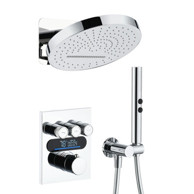 Lefton Shower System In Fahrenheit Display (battery-free), 13” Overhead Round Rainfall Shower Head With All-in-one Handheld Spray Showerhead, 4-in-1 Control System, Sswm2501