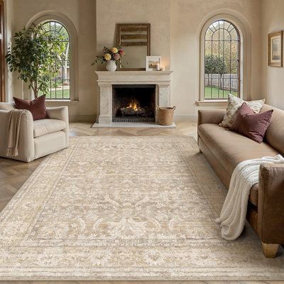 Quinn Vintage Washable Area Rug With Non-Slip Backing