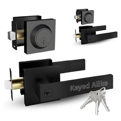 Mega Handles ROBELL Reversible Entry Door Lever and Single Cylinder Deadbolt Lock Combo Pack | Modern Door Handle | Keyed Alike Pack of 2
